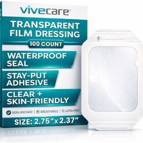 ViveCare Transparent Film Dressing (20 Pack - 6" x 8") - Waterproof, Transparent Adhesive Bandages - Clear Film Wound Cover Patch - Surgical Wound Bandage - Shower Shield for Wounds & Tattoos in Kuwait