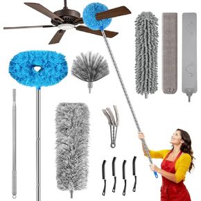 100-inch Duster with Extension Pole, 9-in-1 Cobweb Duster Kit Includes Spider Web Brush & Flat Gap Cleaner for High Ceiling, Fan, Under Appliances, Car, Home Deep Cleaning in Kuwait