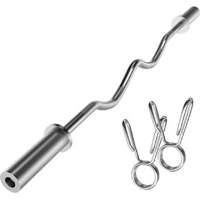 قضيب VivaZen Olympic EZ Curl - قضيب رفع الأثقال مقاس 47 بوصة لتجعيد العضلة ذات الرأسين وملحقات ثلاثية الرؤوس - يناسب ألواح الوزن مقاس 2 بوصة - شريط كروم بسعة 500 رطل مع محامل إبرة وطوقين زنبركيين in Kuwait