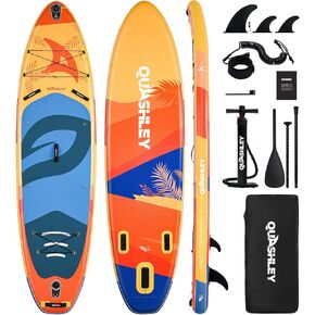 لوح التجديف القابل للنفخ من Quashley، ألواح تجديف عريضة للغاية مقاس 11 × 34 بوصة مع جميع ملحقات لوح التجديف الممتازة، سوب قابل للنفخ للبالغين / العائلة، صديق للمبتدئين، زعانف قابلة للإزالة، مضخة يدوية in Kuwait