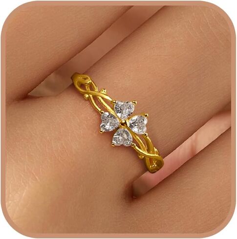 Lucky Leaf Ring for Women 925 Sterling Silver Lucky White CZ Ring to Daughter 14K Gold Plated Exquisite Simple Twig Branch Adjustable Ring for Mother Jewelry Gifts Birthday Gift in Kuwait