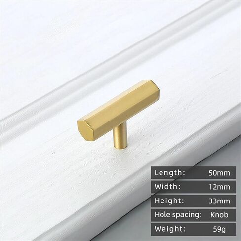 Solid Brass Wardrobe Gold Cabinet Drawer Door Pull Handle Hexagonal Long T-Handle 1Pcs(T) in Kuwait
