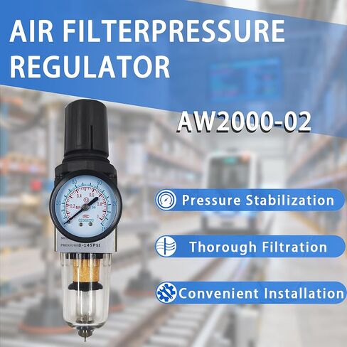 LTPC 1/4" NPT Compressed Air Filter Regulator Combo Piggyback, 5 Micron Brass Element, Poly Bowl, Semi-Auto Drain, Metal Bracket, 0-150 psi AW2000-02 in Kuwait