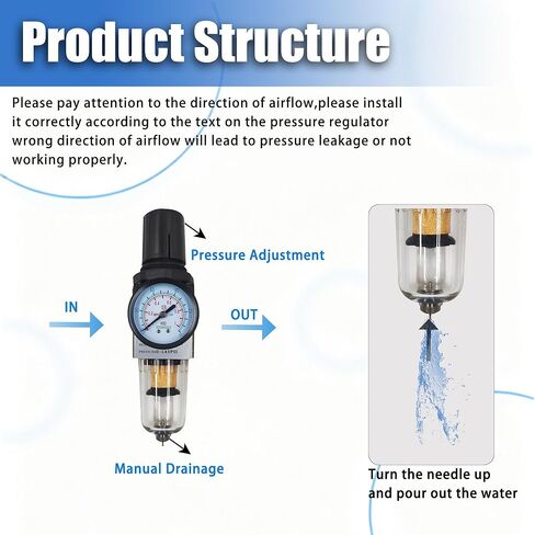 LTPC 1/4" NPT Compressed Air Filter Regulator Combo Piggyback, 5 Micron Brass Element, Poly Bowl, Semi-Auto Drain, Metal Bracket, 0-150 psi AW2000-02 in Kuwait