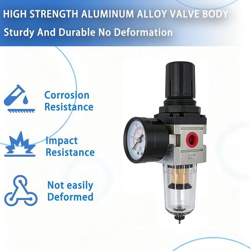 LTPC 1/4" NPT Compressed Air Filter Regulator Combo Piggyback, 5 Micron Brass Element, Poly Bowl, Semi-Auto Drain, Metal Bracket, 0-150 psi AW2000-02 in Kuwait