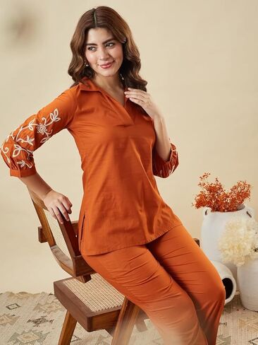 Womens Cord set Cotton Rayon Embroidered Indian Cordset Summer Co Cord set Pair in Kuwait