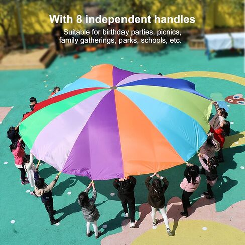Kids Parachute Exercise Toy 4 Colors 8 Handles Promote Cooperation Multicolored Parachute Outdoor Game in Saudi Arabia