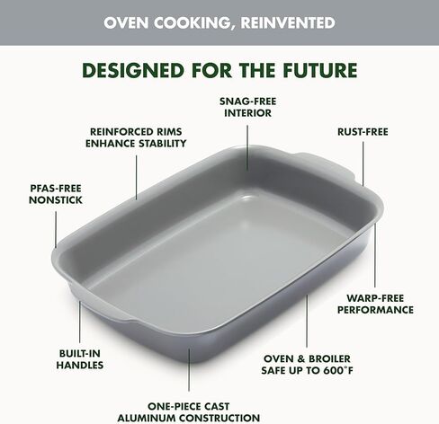 GreenPan Premiere Ovenware Healthy Ceramic Nonstick 4 Piece Bakeware Set, PFAS-Free, Rectangular, Square, Quarter, Half Sheet Baking Pans, Warp-Free, Oven Safe to 600F, Dishwasher Safe, Gray in Kuwait