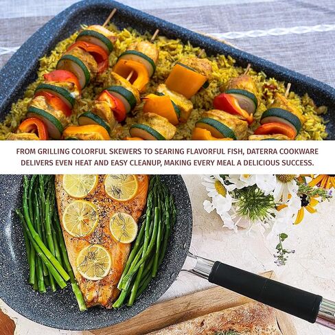 حزمة DaTerra Cucina غير اللاصقة لأيام الأسبوع - مقلاة مقاس 9.5 بوصة، ورقتي خبز/بسكويت مزدوجة - آمنة في الفرن، خالية من PTFE وPFOA، مثالية للقلي والتحميص والخبز - صنع في إيطاليا، سيراميك أسود بركاني in Kuwait