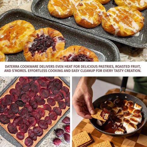 حزمة DaTerra Cucina غير اللاصقة لأيام الأسبوع - مقلاة مقاس 9.5 بوصة، ورقتي خبز/بسكويت مزدوجة - آمنة في الفرن، خالية من PTFE وPFOA، مثالية للقلي والتحميص والخبز - صنع في إيطاليا، سيراميك أسود بركاني in Kuwait