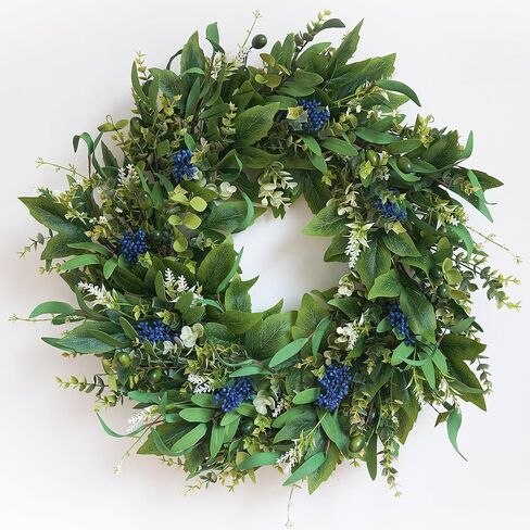 Wreaths for Front Door 22", Door Spring Wreath with Eucalyptus Olive Boxwood Leaves, Greenery Wreath Door Decoration for Spring Summer All Season Home and Outdoor in Saudi Arabia