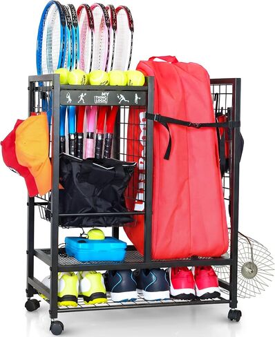 Mythinglogic Tennis Bag Storage Rack, Tennis Racket and Tennis Ball Organizer, Tennis Equipment Holder for Garage, Tennis Club or School in Kuwait