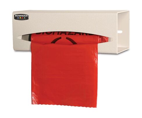 Bag Dispenser; Single; Holds one roll of Bags; Keyholes for Vertical or Horizontal Wall mounting; Quartz Beige ABS Plastic; Made in The USA; Dims: 3.95"L x 10.10"W x 3.60"H in Kuwait