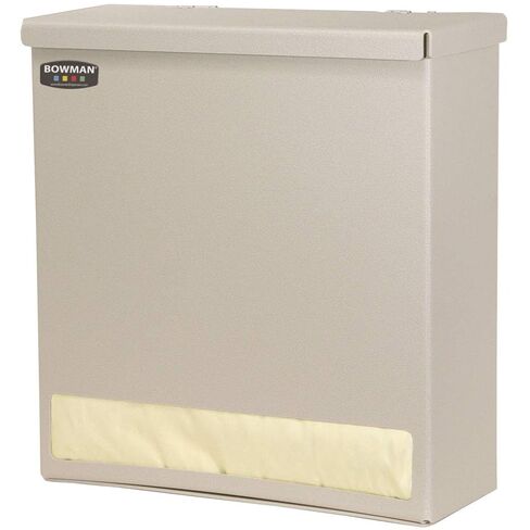 Protective Wear Dispenser-Gown-Bulk: Holds Gowns, Aprons/Overalls Top & Bottom Dispensing Wall Mount or use with Bowman® Hanger Quartz Beige ABS Plastic Dims: 5.04"L x14.7"W x 15.12"H in Kuwait