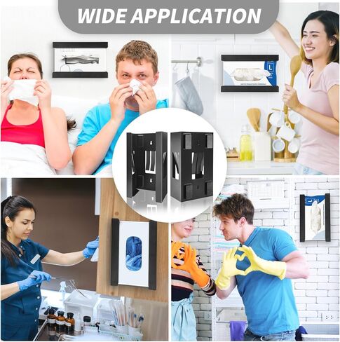 2 Pcs Magnetic Glove Dispenser, Disposable Gloves Box Holder, Holds Boxes of Towels, Wipes and Tissues, Suitable for Wall mounting, Kitchen, Fridge, Office, Workshops, Garage, toolboxes, (Black) in Kuwait