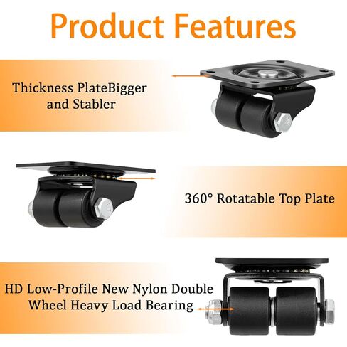 مجموعة عجلات شديدة التحمل مكونة من 4 عجلات منخفضة الحجم مقاس 1 بوصة لعجلات الأثاث بسعة 1100 رطل لمنضدة السرير من النايلون الأسود in Kuwait