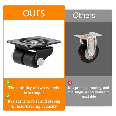 مجموعة عجلات شديدة التحمل مكونة من 4 عجلات منخفضة الحجم مقاس 1 بوصة لعجلات الأثاث بسعة 1100 رطل لمنضدة السرير من النايلون الأسود in Kuwait