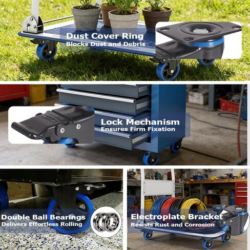 5 Inch Caster Wheels, Casters Set of 4 Heavy Duty with Brake, Safety Dual Locking Casters, No Noise Wheels with Polyurethane Foam, Load 2400LBS (Two Hardware Kits Included) in Saudi Arabia