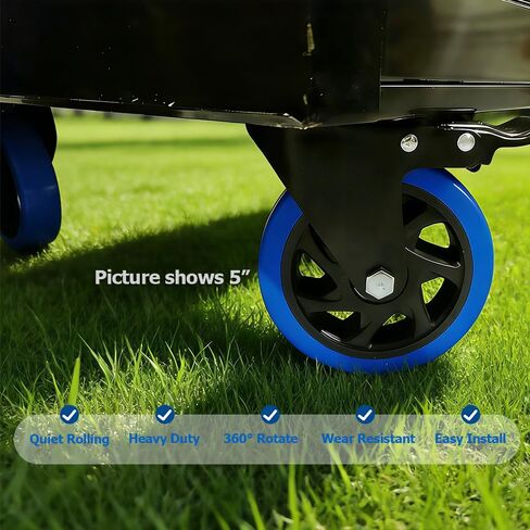 5 Inch Caster Wheels, Casters Set of 4 Heavy Duty with Brake, Safety Dual Locking Casters, No Noise Wheels with Polyurethane Foam, Load 2400LBS (Two Hardware Kits Included) in Saudi Arabia