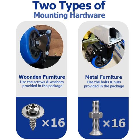 5 Inch Caster Wheels, Casters Set of 4 Heavy Duty with Brake, Safety Dual Locking Casters, No Noise Wheels with Polyurethane Foam, Load 2400LBS (Two Hardware Kits Included) in Saudi Arabia