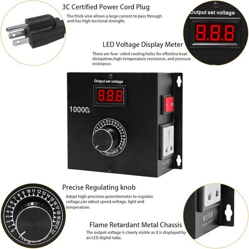 جهاز تحكم في السرعة المتغيرة SCR AC بقدرة 10000 واط، والتحكم في سرعة المروحة والمحرك 120 فولت - 220 فولت تيار متردد، 22 أمبير، مثالي للأدوات الكهربائية أو الغلايات أو المواقد in Kuwait