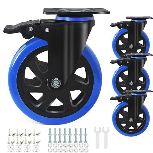 5 Inch Caster Wheels, Casters Set of 4 Heavy Duty with Brake, Safety Dual Locking Casters, No Noise Wheels with Polyurethane Foam, Load 2400LBS (Two Hardware Kits Included) in Saudi Arabia