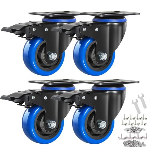 5 Inch Caster Wheels, Casters Set of 4 Heavy Duty with Brake, Safety Dual Locking Casters, No Noise Wheels with Polyurethane Foam, Load 2400LBS (Two Hardware Kits Included) in Saudi Arabia