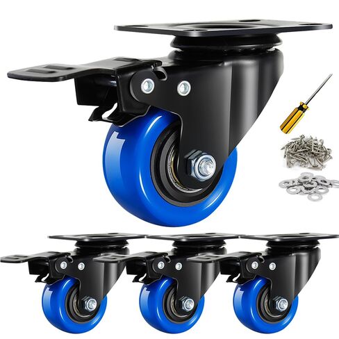 5 Inch Caster Wheels, Casters Set of 4 Heavy Duty with Brake, Safety Dual Locking Casters, No Noise Wheels with Polyurethane Foam, Load 2400LBS (Two Hardware Kits Included) in Saudi Arabia