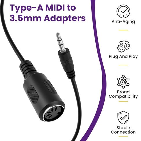 4Pcs Type-A MIDI to 3.5mm Adapter | Include 14" & 6" TRS 3.5mm Male to MIDI Female 5 Pin DIN Breakout Cable | Ultra-Compact Plug | for Synths Keyboards DAWs in Saudi Arabia