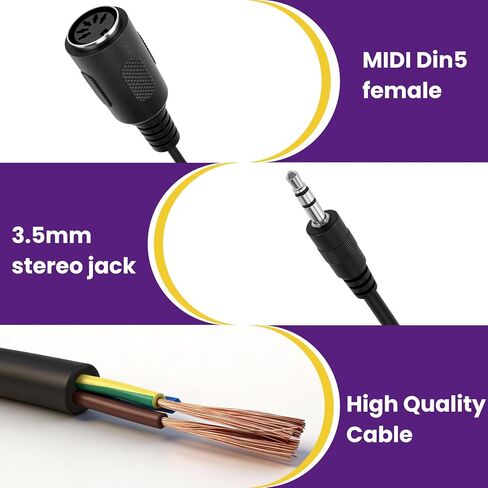 4Pcs Type-A MIDI to 3.5mm Adapter | Include 14" & 6" TRS 3.5mm Male to MIDI Female 5 Pin DIN Breakout Cable | Ultra-Compact Plug | for Synths Keyboards DAWs in Saudi Arabia