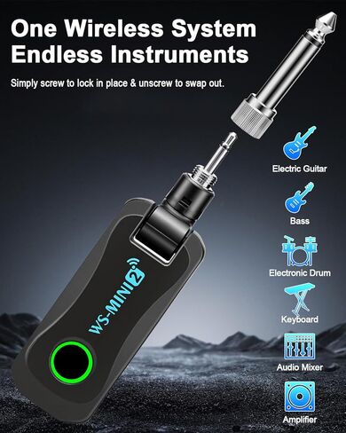 نظام جيتار لاسلكي مع علبة شحن، مجموعة مستقبل إرسال إشارة رقمية بزمن وصول منخفض 2.4 جيجا هرتز للجيتار الكهربائي والباس، التوصيل والتشغيل، نطاق يصل إلى 130 قدمًا، مقبس قابل للدوران، WS-MINI2 in Kuwait