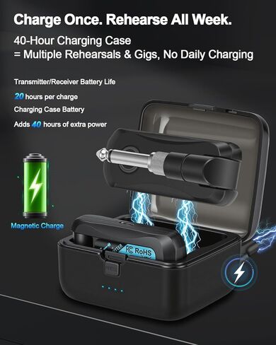 نظام جيتار لاسلكي مع علبة شحن، مجموعة مستقبل إرسال إشارة رقمية بزمن وصول منخفض 2.4 جيجا هرتز للجيتار الكهربائي والباس، التوصيل والتشغيل، نطاق يصل إلى 130 قدمًا، مقبس قابل للدوران، WS-MINI2 in Kuwait