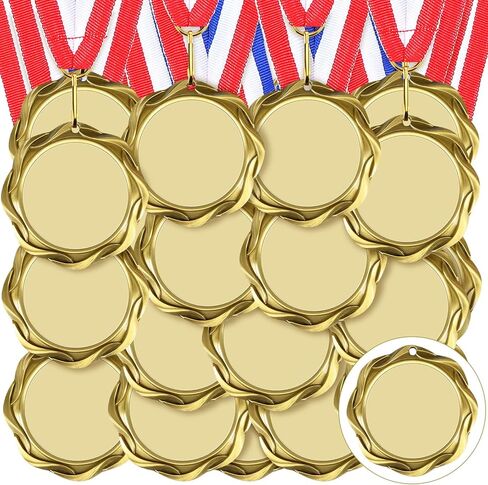 Junkin 24 Pcs Blank Award Medals with Neck Ribbons Make Your Own Medals Kit 1st Place Medals Cheer Medals Participation Trophy Metal Trophy Award Prize Gift for Kid Adults in Kuwait