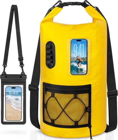 حقيبة جافة مقاومة للماء، حقيبة ظهر مقاومة للماء بسعة 20 لتر/30 لتر مع حافظة هاتف مقاومة للماء، حقيبة تخزين شديدة التحمل للنساء والرجال، للسفر والتجديف وركوب القوارب والتجديف والتخييم والمشي لمسافات طويلة والشاطئ in Kuwait