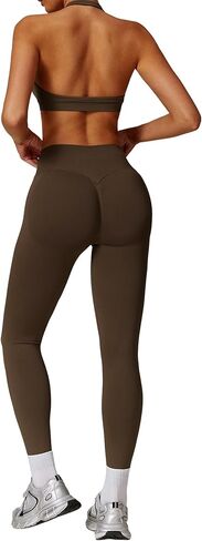 ABOCIW Workout Sets for Women Seamless Scunch Butt Lifting Impact Leggings Halter Sports Bra 2 Piece Gym Outfits in Saudi Arabia