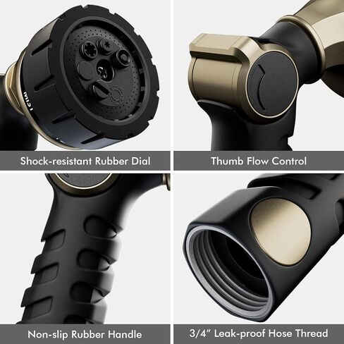 RESTMO Heavy Duty Hose Nozzle, Metal Garden Water Hose Sprayer with 7 Watering Patterns, Thumb Control, On Off Valve, High Pressure Nozzle Sprayer for Watering Plants, Car and Pet Washing, Bronze in Saudi Arabia
