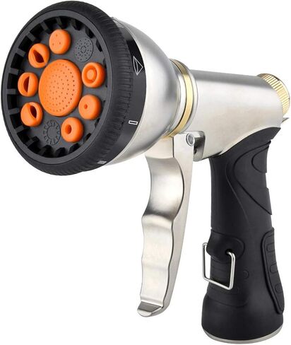 فوهات خرطوم 9 أنماط قابلة للتعديل، فوهة رذاذ خرطوم معدنية شديدة التحمل، فوهة رذاذ مقاومة للانزلاق، بخاخ مياه للتنظيف/ري حديقة الحديقة/استحمام الحيوانات الأليفة/غسيل السيارات، فضي in Kuwait