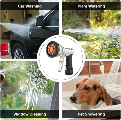 فوهات خرطوم 9 أنماط قابلة للتعديل، فوهة رذاذ خرطوم معدنية شديدة التحمل، فوهة رذاذ مقاومة للانزلاق، بخاخ مياه للتنظيف/ري حديقة الحديقة/استحمام الحيوانات الأليفة/غسيل السيارات، فضي in Kuwait