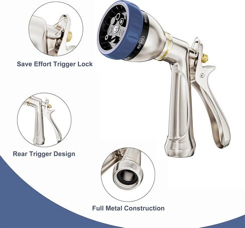 فوهة خرطوم حديقة شديدة التحمل من HOSUN، بخاخ خرطوم مياه معدني عالي الضغط بنسبة 100% مع 7 أنماط رش، فوهة مياه خلفية مريحة لسقي النباتات وغسيل السيارات وتنظيف الحيوانات الأليفة in Kuwait