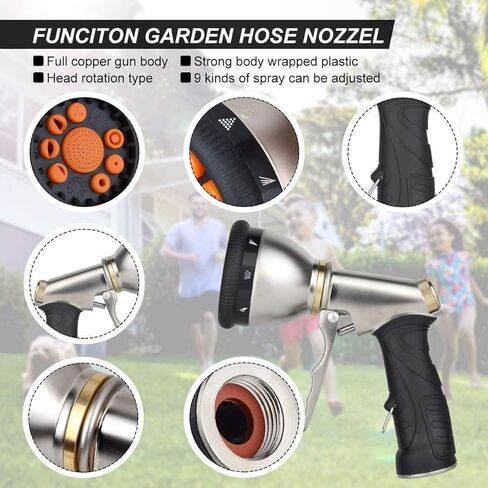 فوهات خرطوم الحديقة 9 أنماط قابلة للتعديل، فوهة رذاذ خرطوم معدنية شديدة التحمل، مسدس رش مقاوم للانزلاق، بخاخ مياه للتنظيف/ري حديقة الحديقة/استحمام الحيوانات الأليفة/غسيل السيارات in Kuwait