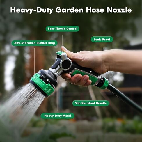 RESTMO Heavy Duty Garden Hose Nozzle, 9 Spray Patterns Water Hose Nozzle with Adjustable Spray Width & 2-Way Direction Control, High Pressure Hand Sprayer for Plants, Lawn, Car & Pet Washing in Kuwait