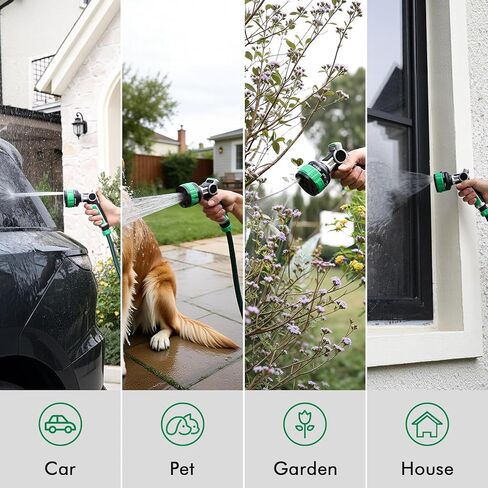 RESTMO Heavy Duty Garden Hose Nozzle, 9 Spray Patterns Water Hose Nozzle with Adjustable Spray Width & 2-Way Direction Control, High Pressure Hand Sprayer for Plants, Lawn, Car & Pet Washing in Kuwait
