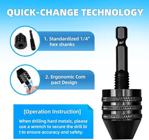 2 قطعة محول تشاك المثقاب بدون مفتاح 1/4 محول مثقاب سداسي الشكل Imapct لسائق الصدمات، محول تغيير سريع، محولات تمديد مثقاب الحفر في 0.3-6.5 مم، ملحقات أدوات 0.3-3.6 مم in Kuwait