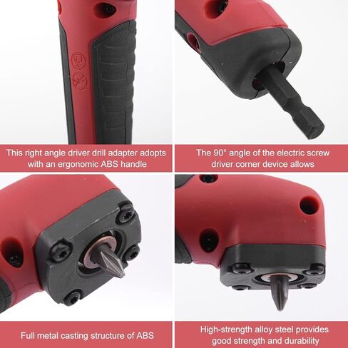 Right Angle Drill Bit Corner Adapter, Right Angle Attachment Impact Driver Drill Adapter for 18V Electric Screwdriver Repair, ABS Handle 90 Degree Corner Device(Black Red) in Kuwait