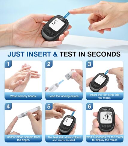 مجموعة مراقبة جلوكوز الدم من ميديلاكس، 100 شريط اختبار و100 مجموعة اختبار سكر الدم مع جهاز قياس السكر وجهاز الوخز، بدون ترميز، 500 جهاز مراقبة جلوكوز للتخزين للاستخدام المنزلي، واختبار مرض السكري in Kuwait