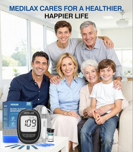 مجموعة مراقبة جلوكوز الدم من ميديلاكس، 100 شريط اختبار و100 مجموعة اختبار سكر الدم مع جهاز قياس السكر وجهاز الوخز، بدون ترميز، 500 جهاز مراقبة جلوكوز للتخزين للاستخدام المنزلي، واختبار مرض السكري in Kuwait