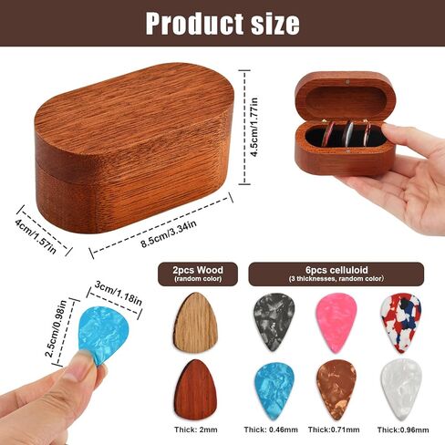 Guitar Pick Holder Set, Wooden Guitar Pick Case Mini Jewelry Box with 2 Wood Picks and 6 Celluloid Plectrums (3 Thicknesses), Music Accessories Gifts for Bass-Guitar Lover Player(COLOR:Brown) in Kuwait