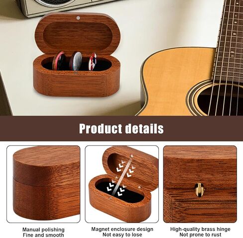 Guitar Pick Holder Set, Wooden Guitar Pick Case Mini Jewelry Box with 2 Wood Picks and 6 Celluloid Plectrums (3 Thicknesses), Music Accessories Gifts for Bass-Guitar Lover Player(COLOR:Brown) in Kuwait