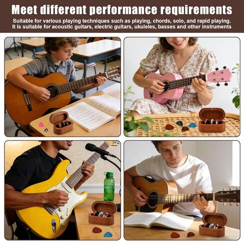 Guitar Pick Holder Set, Wooden Guitar Pick Case Mini Jewelry Box with 2 Wood Picks and 6 Celluloid Plectrums (3 Thicknesses), Music Accessories Gifts for Bass-Guitar Lover Player(COLOR:Brown) in Kuwait
