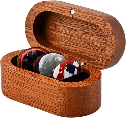 Guitar Pick Holder Set, Wooden Guitar Pick Case Mini Jewelry Box with 2 Wood Picks and 6 Celluloid Plectrums (3 Thicknesses), Music Accessories Gifts for Bass-Guitar Lover Player(COLOR:Brown) in Kuwait